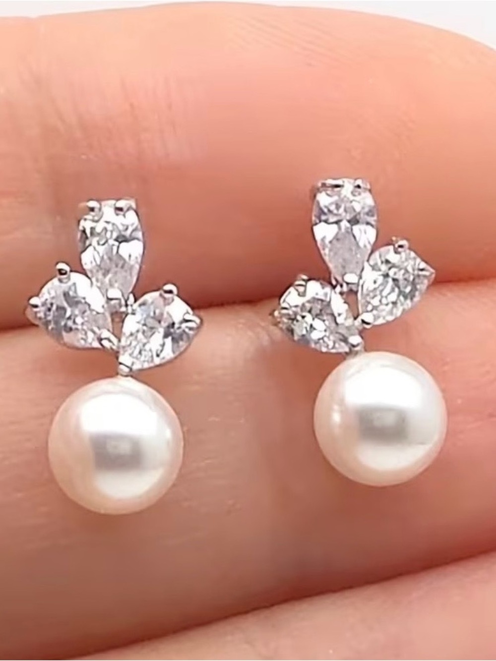 Set of 7 Pearl & Crystal Bridal Stud Earrings | Bridesmaid Gift | Silver Tone